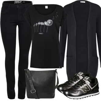 Outfit s Černá Šněrovací Bota/Nízká bota na podpatku/Zimní bota/Nízká Teniska New Balance "Ležérní Outfit"