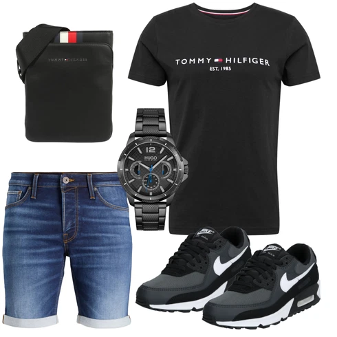 Schwarz/Braun Bluse Große Größe/Shirt & Top Große Größe/Ausgefallenes T-shirt/Funktions T-Shirt/Shirt/Kurzarm T-Shirt/T-Shirt Training Tommy Hilfiger kombinieren mit Uhr Hugo