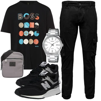 Outfit mit Schwarz/Dunkelblau Leder Sneaker/Schnürschuh/Winter Sneaker/Vintage Sneaker/Skateschuh/Sneaker Low New Balance "Freizeit Outfit"
