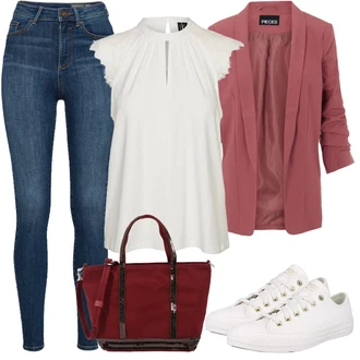 Chuck Taylor All Star Outfit s Bílá/Khaki/Krémová Plátěná teniska/Kožené tenisky/Úzká teniska/Nízká Teniska Converse "Ležérní Freizeit Look"