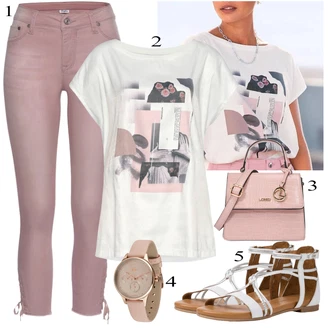 Outfity pro léto s Růžová/Fialová Džíny s Rozparkem/Džíny Culottes/Kožené bundy/Džíny s Dírou/Zkrácené Džíny Lascana "Perfektní na léto"
