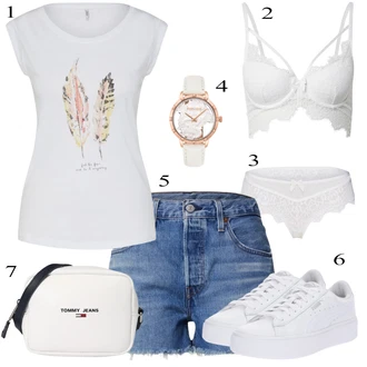 Vintage outfity 90tá léta, Estetika s Bílá Úzká teniska/Teniska na platformě/Teniska s dírkovaným vzorem/Nízká Teniska Puma "Outfit na léto"Look: Estetika, Bad Taste, Ležérní, Disko, Skater, Sportovní, Unisex