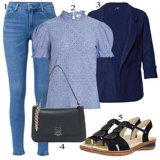 Outfit s Modrá Dlouhá tylová sukně/Dlouhá Halenka/Dlouhý Zimní Kabát/Dlouhý Svetr/Dlouhé Kardigany/Kožená bunda About You "Perfektní na léto"