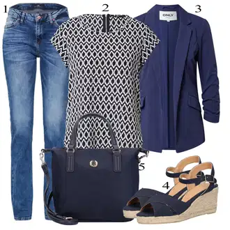 Outfit sa Tamnoplava/Crna/Crvena Bluza s Podignutim Ovratnikom/Bluza Kratkih Rukava/Bluza s Uzorkom/Tunika Majica/Tunika Kratkih Rukava/Bluza s Printom Only "Ljetni outfiti"