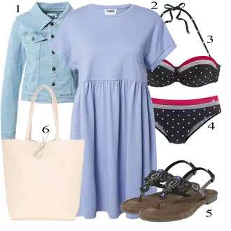 Výstřih na ramena Outfit s Světle modrá/Modrá Žerzejové Šaty/Pouzdrové Šaty/Občanské šaty/Nadměrná velikost šatů/Šaty s Kapsou/Tričkové šaty/Šaty S Kosticí About You "Perfektní na léto"