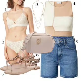 Outfit s Zlatý Letní Bota/Pletený Sandál/Sandál se třpytkami/Páskový Sandál/Sandál S T Páskem About You "Outfit na léto"