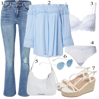 Outfity pro léto s Sv?tle modrá/Modrá Pánské tri?ko/Zkrácené D?íny/Zvonové D?íny/D?íny s Rozparkem/D?íny s Dírou Only "Letní Outfit"