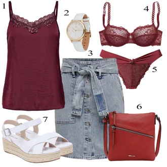 Outfit s Červená/Vínová/Tmavě červená/Růžová Průsvitná kalhotka/Tanga/Brazilské Kalhotky/Spodní kalhotky Lascana "Outfit na léto"