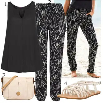 Outfit s Zelená/Žlutá/Krémová Kalhoty se Štěrbinou/Navlékací Kalhoty/Kalhoty s Potiskem/Látková Kalhoty/Kalhoty s Peřím Buffalo "Pestrý letní outfit"