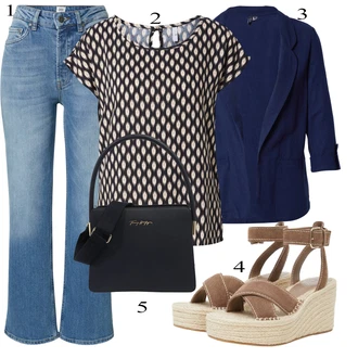 Outfity pro léto s Modrá/Světle modrá Džíny Culottes/Džíny s Rozparkem/Vintage džíny/Dámské Džíny s Délkou 7/8/Capri Džíny/Zkrácené Džíny/Kožená Pánská Bund/Pánské tričko/Zvonové Džíny Twist & Tango "Outfit na léto"