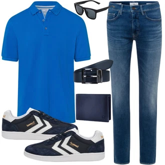 Outfit mit Weiß/Blau T-Shirt Poloshirt Brax "Outfits für jeden Tag"