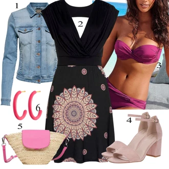 Outfit s Růžová Tankin Push-up/Zavinovací bikini/Bikinové plavky s vycpávkami/Plavky bandeau/Bikiny s průstřihem/Bikin/S Kosticemi/Balconette-bikini/Push-up bikini/Bandeau Bikin Lascana "Módní letní vzhled"
