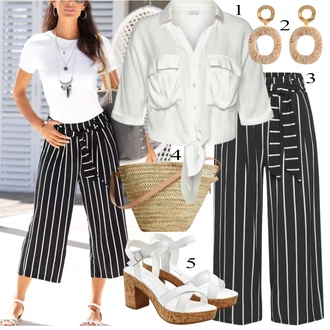 Outfit sa Crna/Siva Sportske hlače srednje dužine/Hlače od muslina/Culotte Hlačice/Hlača za Plažu/Hlače S Naborom/Štofaste hlača/Paperbag Hlača/Tradicionalna Hlača/Široka Hlača Lascana "Ljetni outfiti"