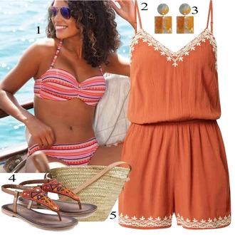 Outfit s Růžová/Oranžová/Červená Plavky Bandeau Bikin/Bandeau vršek bikin/Balconette-bikini/Balconette/Brazilské bikini/Vintage Bikiny/Tankiny bandeau/Plavky bandeau/Push-up vršek bikin Lascana "Outfit na léto"