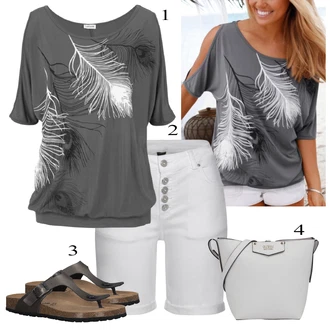 Outfit s Šedá/Bílá/Krémová Šortky/Chino kraťasy/Mušelínové Šortky/Pytlovitý Šortky/Bermuda Lascana "Módní letní vzhled"