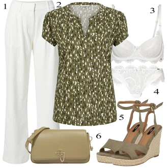 Outfity pro práci s Krémová/Bílá/Khaki Plisovaná Kalhoty/Plisovaná Kalhoty/Kalhoty s Vysokým Pasem/Široká Kalhoty/Kalhoty se Štěrbinou/Lněné Kalhoty/Mušelínové Kalhoty/Kalhoty s nášivkou uprostřed/Marlene Kalhoty about you x iconic by tatiana kucharova "Módní letní vzhled"