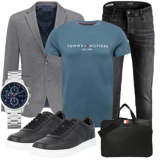 Outfit mit Grau/Hellgrau/Dunkelgrau Lederjacke/Slim Fit Jeans/Low Rise Jean/Low Waist Jean/Leder Schuhe/Biker Jeans/Jeans mit Schlitz/Winterjacke/Knöchelstiefel/Push up Jeans/Damen 7/8-Länge Jeans/Cropped Jeans Jack & Jones "Perfekt fürs Büro"