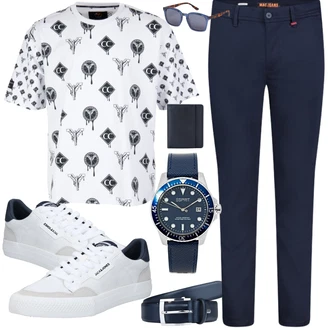 Outfit mit Weiß/Dunkelblau/Blau/Creme Schmaler Sneaker/Sneaker Low/Leder Sneaker/Skateschuh/Vintage Sneaker Jack & Jones "Perfekt fürs Büro"