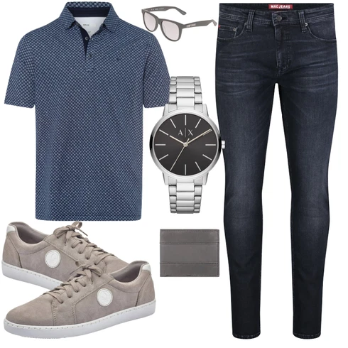 Grau Portemonnaie Fossil kombinieren mit Weiß T-Shirt Poloshirt Brax