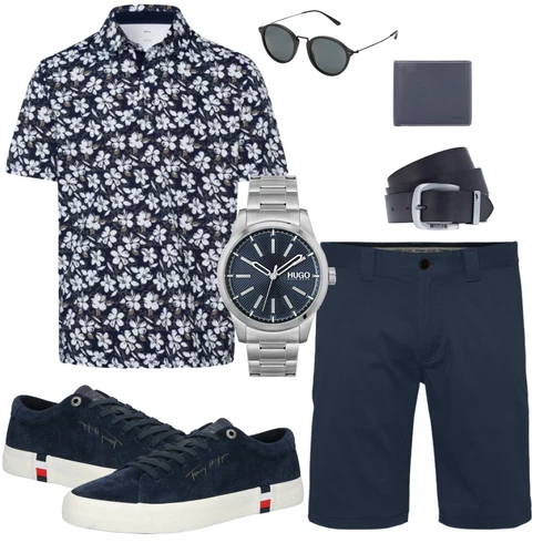 Weiß Sonnenbrille Kapten & Son kombinieren mit Schwarz Hemd Tommy Jeans