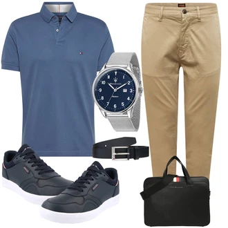 Outfit mit Khaki/Beige Boyfriend Hose/Twill Hose/Slim Hose/Freizeithose/Musselin Hose/Karottenhose Boss "Perfekt fürs Büro"