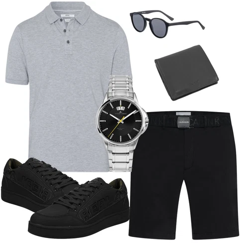 Grau Sonnenbrille Komono kombinieren mit Beige Hemd Calvin Klein