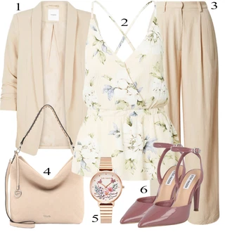 Rovná noha Outfit s Béžová/Oranžová/Hnědá/Khaki Plisovaná kalhoty/Kalhoty s Vysokým Pasem/Lněné Kalhoty/Marlene Kalhoty/Palazzo Kalhoty/Tradiční Kalhoty/Široká Kalhoty/Kalhoty s nášivkou uprostřed/Kalhoty se Štěrbinou/Mušelínové kalhoty Leger by Lena Gercke "Outfit na léto"