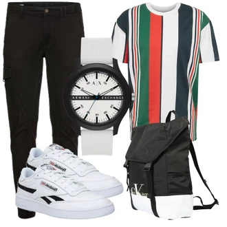 Outfit mit Weiß/Schwarz/Creme Sneaker Low/Skateschuh/Vintage Sneaker/Sommer Sneaker/Leder Sneaker/Schmaler Sneaker/Sneaker Mit Klettverschluss Reebok "Praktischer Look"