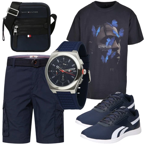 Blau/Dunkelblau T-Shirt & Top/Ausgefallenes T-Shirt/Umstands T-Shirt/Übergroßes T-Shirt/Print Shirt/Kurzarm T-Shirt/T-Shirt Mit Print mt upscale kombinieren