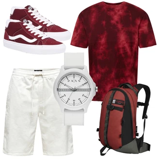 90er, Skater Outfit mit Dunkelrot/Bordeaux Sneaker Skateschuh/Sneaker Low/Canvas-Sneaker/Vintage Sneaker/Schmaler Sneaker Vans "Praktischer Look"Look: Trendige, Streetwear, Casual, Unisex, Sportlich, Skater, Smart Casual, Classic, Esthetische