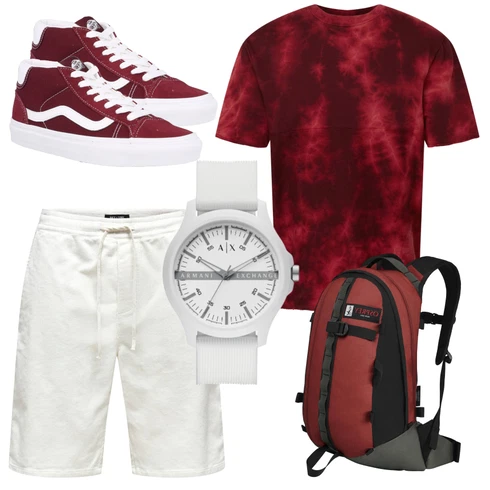 Sportlich Dunkelrot/Bordeaux SkateSchuh/Sneaker Low/Canvas-Sneaker/Vintage Sneaker/Schmaler Sneaker Vans kombinieren mit Lila Casual T-Shirt river islandLook: Trendige, Streetwear, Casual, Unisex, Sportlich, Skater, Smart Casual, Classic, Esthetische