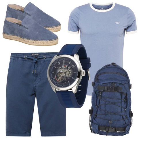 Blau Casual T-Shirt Hollister kombinieren mit Blau Rucksack/Accessoire Forvert