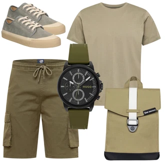Kurz/Mini Outfit mit Grün Rucksack/Accessoire "Praktischer Look"