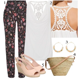 Outfity pro zábavu S flitry s Růžová/Červená Mušelínové kalhoty/Látková Kalhoty/Pyžamová Kalhoty/Navlékací Kalhoty/Kalhoty s Potiskem Lascana "Módní letní vzhled"