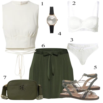 Outfit s Bílá/Žlutá/Krémová/Khaki Halenek top/Bustierový Top/Krátký Top/Top Na Party/Krátký top/Halenka Bez Rukávů Leger by Lena Gercke "Outfit na léto"