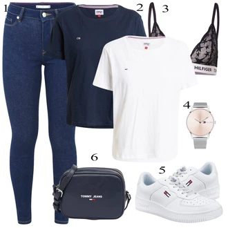 Outfit sa Siva/Bijela Obuća Tenisica Tommy Jeans "Ljetni outfiti"