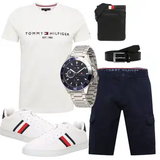 20er Jahre Outfit mit Creme/Weiß/Grün/Khaki Bluse Große Größe/Shirt & Top Große Größe/Funktions T-Shirt/T-Shirt Training/Ausgefallenes T-shirt/Kurzarm T-Shirt/Shirt/Print Shirt/Umstands T-Shirt/Casual T-Shirt/T-Shirt Mit Print Tommy Hilfiger "Schöner Sommer Look"Look: Rad, Empire, Skater, Rap, Sportlich, Retro, 20er Jahre, Uni