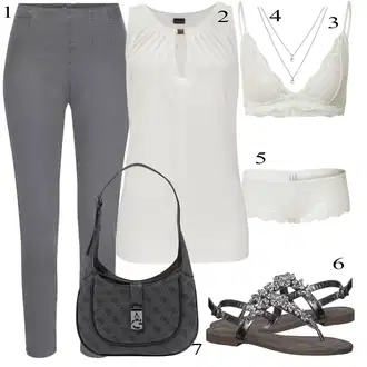 Zapínání na knoflíky Outfit s Bílá/Béžová/Khaki Tričko & Top Halenek top/Bustierový Top/Krátký Top/Top bez ramínek/Top Na Party/Košilový top/Krátký top/Pánské boty/Top Se Špagetovými Ramínky Lascana "Outfit na léto"