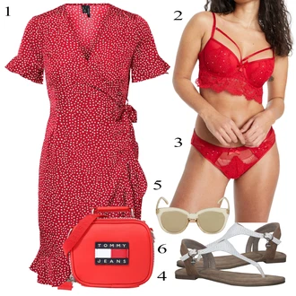 Puntíkatý Outfit s Červená/Růžová/Tmavě červená VERO MODA "Outfit na léto"