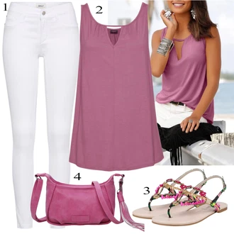 Kombinacije za zabavu sa Bijela/Smeđa/Crna Hlača Velika Veličina/Bluza i Tunika Only "Ljetni outfiti"