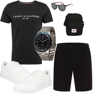 Schmal Kurvige Outfit mit Schwarz/Braun Bluse Große Größe/Shirt & Top Große Größe/Ausgefallenes T-shirt/Funktions T-Shirt/Shirt/Kurzarm T-Shirt/T-Shirt Training Tommy Hilfiger "Sommer Look für den Alltag"