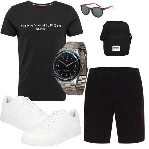 Schwarz/Braun Bluse Große Größe/Shirt & Top Große Größe/Ausgefallenes T-shirt/Funktions T-Shirt/Shirt/Kurzarm T-Shirt/T-Shirt Training Tommy Hilfiger kombinieren mit Schwarz Uhr Tommy Hilfiger