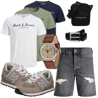 Herbst Outfit mit Grau/Hellgrau/Braun/Khaki/Beige Schnürschuh/Leder Sneaker/Sneaker Low/Schmaler Sneaker/Vintage Sneaker/Walkingschuh/Winter Sneaker New Balance "Sommer Look für den Alltag"