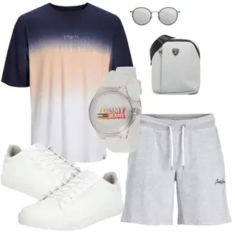 Sommer Outfits Hochzeit mit Weiß/Creme Schmaler Sneaker/Sneaker Low/Leder Sneaker Jack & Jones "Sommer Look für den Alltag"Look: Hochzeit, Pop Konzert, Beerdigung, Abendessen, Schule, Bayram, Rave