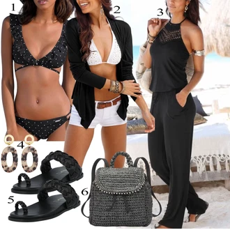 Outfit s Černá/Šedá Svetr kroj/Kašmírový kardigán/Kimono/Svetr s podšívkou/Dlouhé Kardigany/Kardigán s kulatým výstřihem/Svetr s krátkým rukávem/Kardigán se stojatým límečkem/Zavinovací svetr Lascana "Outfit na léto"