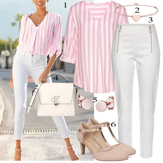 Babydoll Outfit s Růžová Klasická tunika/Halenka S 3/4 Rukávem/Tunika ve tvaru A/Neobvyklá Tunika/Tunikové Tričko/Dlouhá Halenka/Slip-on Halenka Lascana "Vkusný letní outfit"Look: Styl, Babydoll, Italský, Preppy