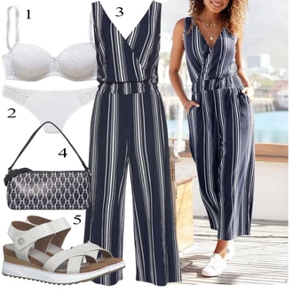 Outfit s Tmavě modrá Overal se širokými nohavicemi/Elegantní overal/Overal s půlkulatým výstřihem/Letní overall Lascana "Letní vzhled pro módní ženy"