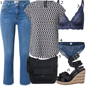 Outfit s Červená/Tmavě modrá/Černá Halenka se Stojatým Límcem/Halenka s Krátkým Rukávem/Halenka s Potiskem/Tunikové Tričko/Tunika s Krátkým Rukávem/Vzorovaná Halenka Only "Letní vzhled pro módní ženy"