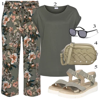 Outfit s Hnědá Látková Kalhoty/Mušelínové kalhoty/Kalhoty s Potiskem Lascana "Outfit na léto"