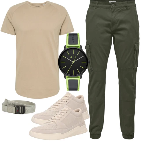 Camouflage Dunkelgrün/Khaki/Grün CargoHose/Cargo-JoggingHose/FunktionsHose Only & Sons kombinieren